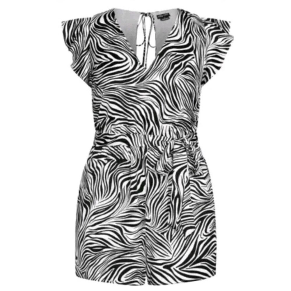 City Chic Zebra Playsuit Romper Women's Plus Size 16 0XL Animal Print Pockets - Picture 3 of 14